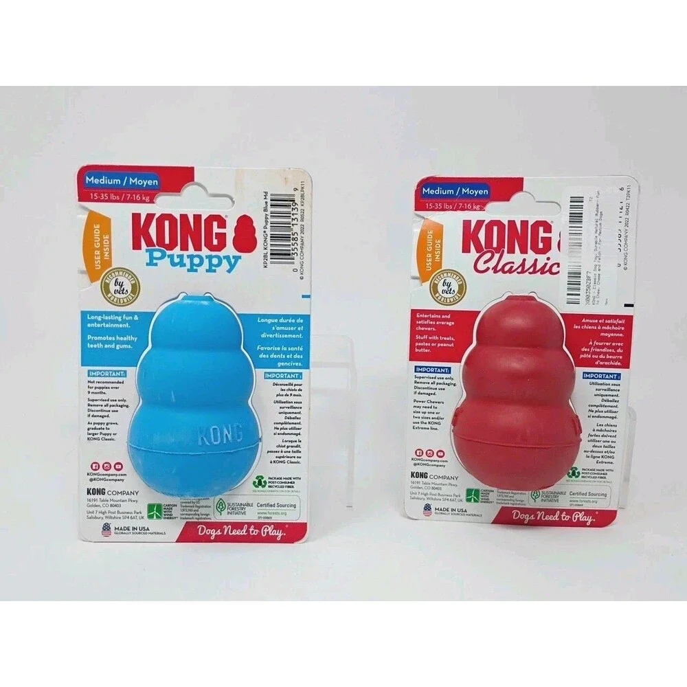 Kong Dog Toys Lot of 2 - Medium Size Blue Puppy & Red Classic